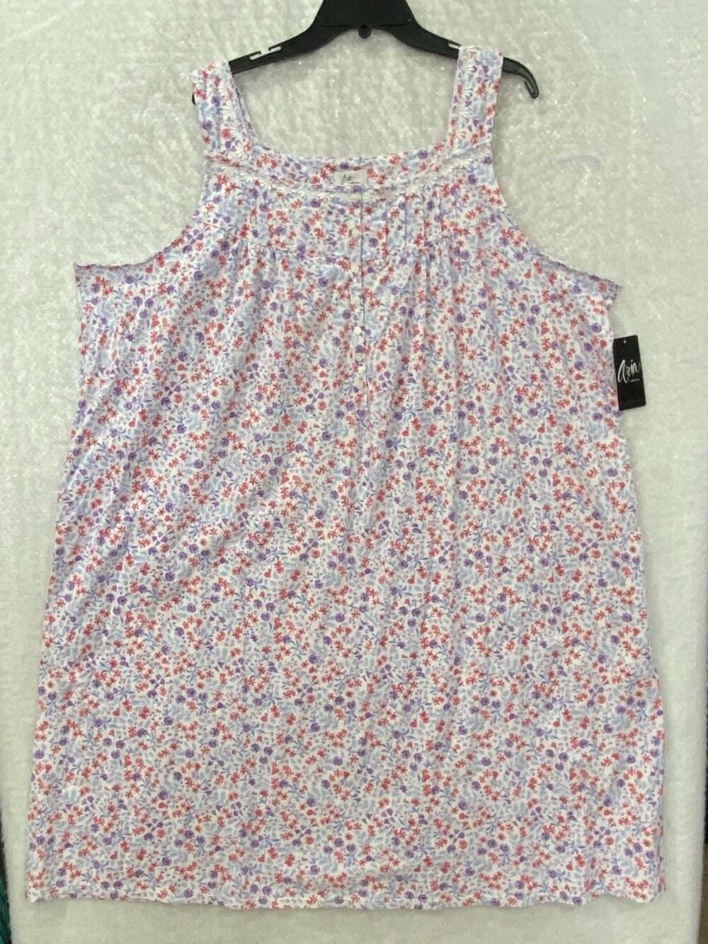Aria Collection Nightgown Floral Long Sleeveless Womens 4X Square Neck White